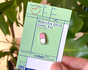 Happy Pills Pin - Medication - Spoonie Pin - Mental Health Pin - Positivity - Kawaii Pin Set - Backpack - Banner - Kellylou - Enamel Pins UK