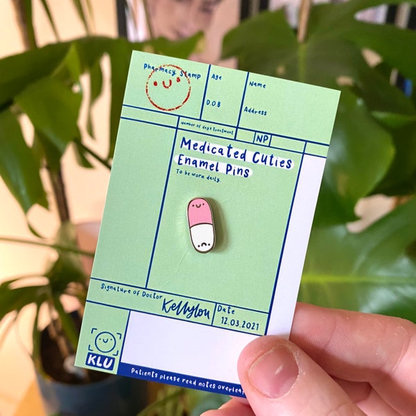 Happy Pills Pin - Medication - Spoonie Pin - Mental Health Pin - Positivity - Kawaii Pin Set - Backpack - Banner - Kellylou - Enamel Pins UK