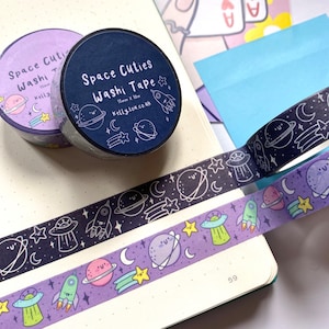 Fita adesiva Space Cuties - Conjunto de fitas adesivas - Papelaria - Correio tradicional - Diário - Scrapbooking - Kawaii Washi - Planetas - Correio - Kellylou
