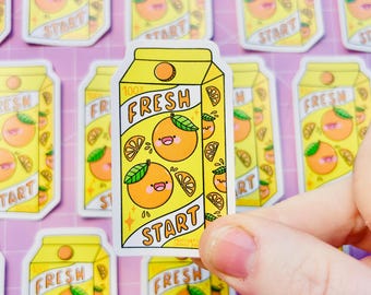Fresh Start Orange Juice Waterproof Vinyl Sticker - Pastels - Kawaii - Mental Health - Positivity - Positive Stickers