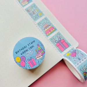 Verjaardagsstempel Washi Tape - Kaart - Brieven - Vieren - Taart - Snail Mail - Planner - Leuk briefpapier - Journaling - Plakboek - Kellylou