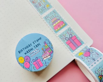 Geburtstagsstempel Washi Tape – Karte – Buchstaben – Feiern – Kuchen – Schneckenpost – Planer – süßes Briefpapier – Journaling – Scrapbook – Kellylou