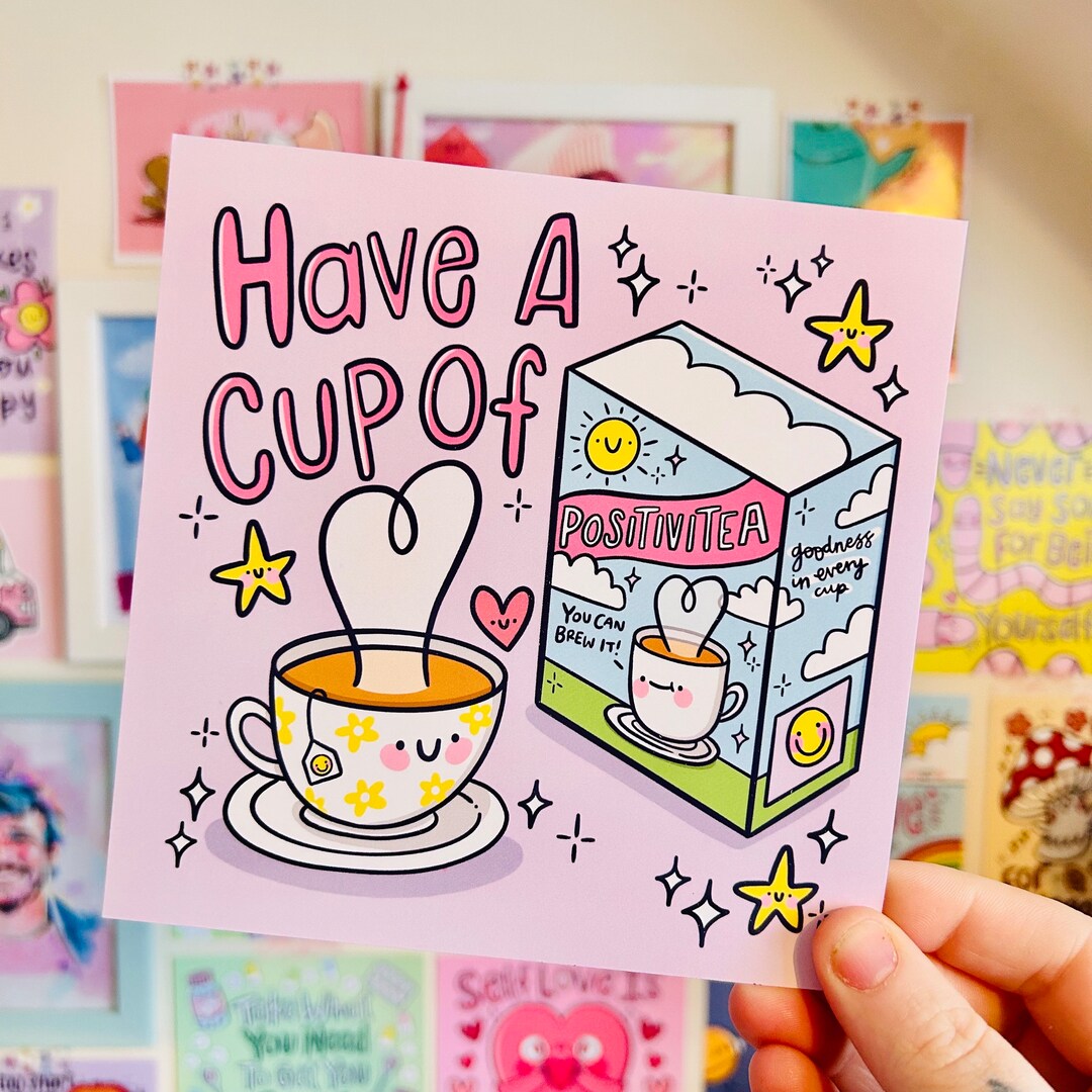 Have A Cup of Positivitea - Positive Vibes - Tea - Pun - Square Print ...