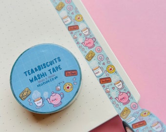 Té y galletas Vertical Washi Tape - Brew - Café - Food Washi - Bebidas - Papelería linda - Snail Mail - Diario - Álbum de recortes - Kellylou