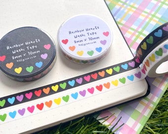 Rainbow Hearts - Slim Washi Tape - Pride - Rainbow - Stationery - Washi Set - Cute - Journalling - Scrapbook - Kawaii Stationery - Kellylou