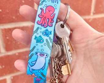 Sealife Polyester Lanyard : Safety Breakaway - ID Badge - School - Uni - College - Keys - Work - Kawaii - Shark
