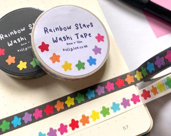 Rainbow Stars - Slim Washi Tape - Pride - Rainbow - Stationery - Washi Set - Cute - Journalling - Scrapbook - Kawaii Stationery - Kellylou