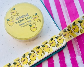Lemons Washi Tape : Themed Stationery - Fruit - Junk Journal - Planner - Scrapbooking - Yellow - Colourful - Good Luck