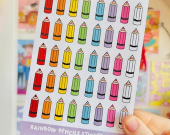 Regnbågspennor pappersklistermärkesark - Planer Stickers - Junk Journal - Scrapbooking - Kawaii - Färgglad - Regnbåge - Skrivbordsmaterial