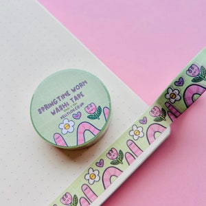 Washi Tape lente wormen - bloemen - bloem - lente - pastel - schattig briefpapier - snail mail - journalling - plakboek - kawaii - Kellylou