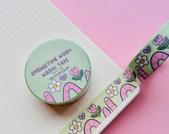 Springtime Worms Washi Tape - Bloemen - Bloem - Lente - Pastel - Schattig briefpapier - Slakkenpost - Journalling - Plakboek - Kawaii - Kellylou