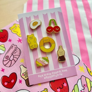 Pick &#39;n&#39; Mix mini emaille pins - Pick &#39;n&#39; Mix - Snoep - Snoep - Voedselpins - Fizzy Sweets - Nostalgie - Jaren 90 - Pin collectie - Kellylou