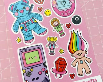 90s Nostalgia Vinyl Sticker Sheet - 90s Kid - Toys - Cute - Waterproof Sticker - Planner - Scrapbook Decal - Stationery - Journal - Kellylou