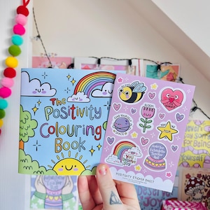 Mini livre de coloriage Positivity - Santé mentale - PMA - Posi Vibes - Coloriage - Coloriage pour adulte - Feuille d'autocollants - Pleine conscience - Kellylou