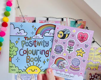 Libro para colorear y hoja de pegatinas de positividad: Atención plena - Salud mental - Libros para colorear - Colorear para adultos - Positivo