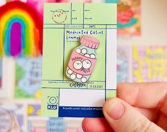 Happy Pills : Enamel Pin - Kawaii - Mental Health - Positivity - Chronic - Pain - Tablets - Lapel