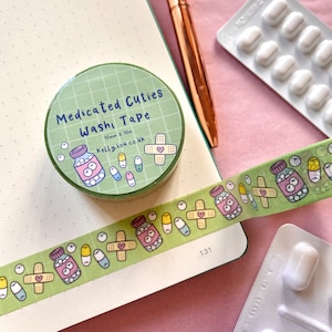 Groene medicinale cuties washitape - Happy Pills - Briefpapier - Geestelijke gezondheid - Junk Journal Plakboek - Slakkenpost - Meds-lepels - Kellylou