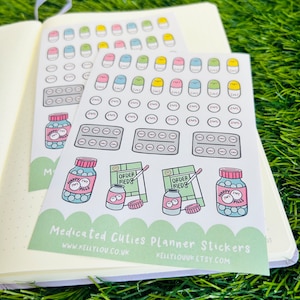 Foglio di adesivi per planner Medicated Cuties - Farmaci - Medicinali - Promemoria - Prescrizione - Adesivi - Planner - Album - Diario - Kellylou
