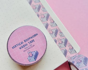 Bookworm Verticale Washi Tape - Leeszucht - Boek - Lezen - Wormen - Schattig briefpapier - Slakkenpost - Journalling - Plakboek - Kawaii - Kellylou