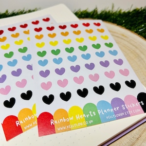 Foglio di adesivi per planner "Cuori arcobaleno" - Decorazione per planner - Pastello - Orgoglio - Planner carino - Bujo - Planner - Album - Diario - Kellylou
