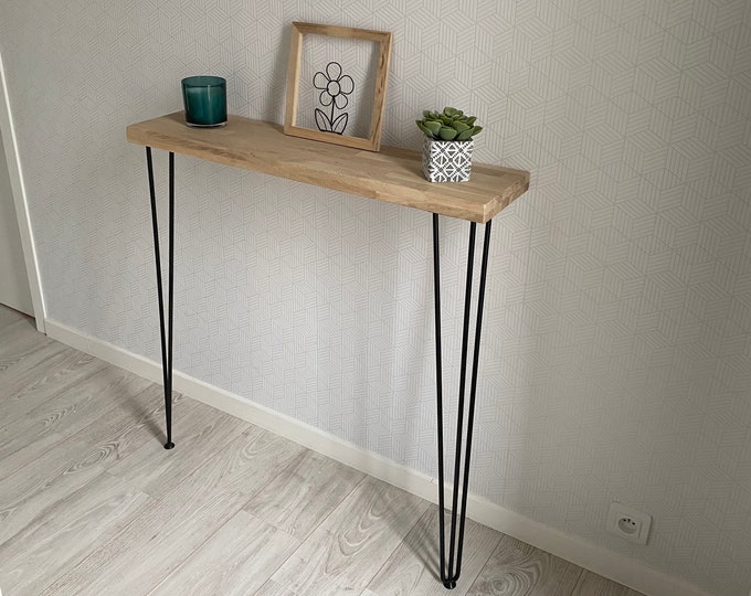 Industrial style oak console with metal legs