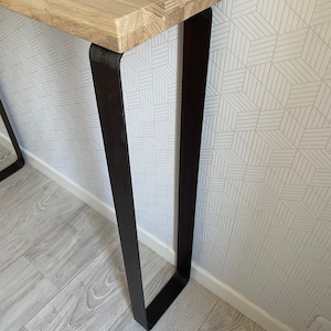 Industrial style console in solid oak with curved angle metal foot image 5