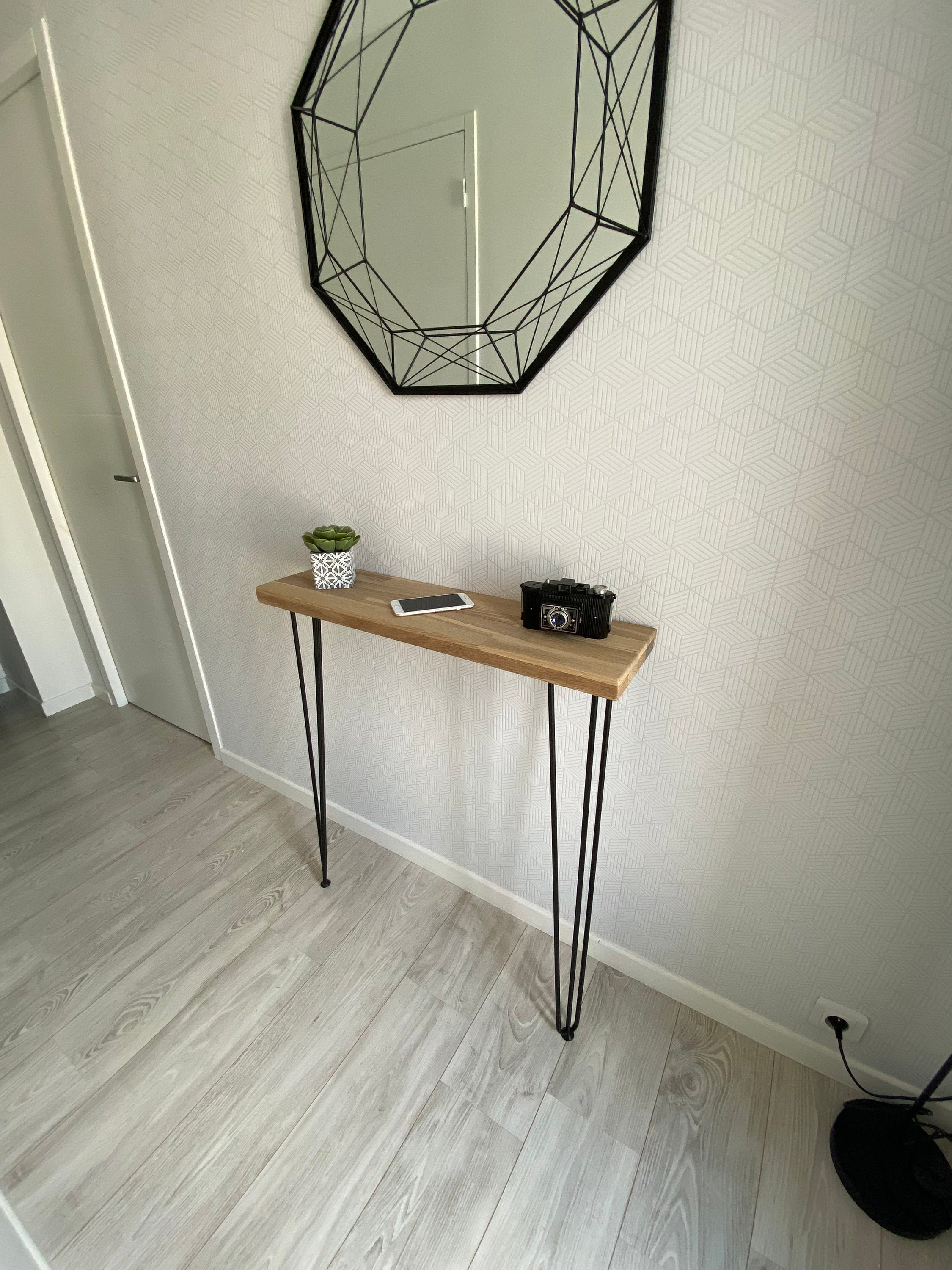 Konsole aus Holz im industriellen Stil mit Fuß aus Metall | Etsy