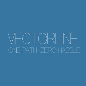 Puede incluir: Un fondo azul sólido que presenta el texto blanco VECTORLINE en una fuente fina sin remates, posicionado sobre el texto blanco ONE PATH - ZERO HASSLE, también renderizado en una tipografía fina sin remates, centrado en la imagen.