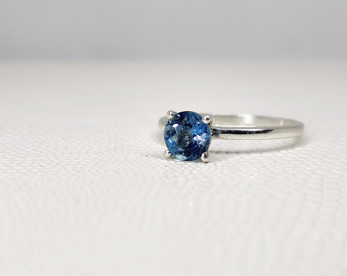 Sterling Silver 6mm Gift For Her Aquamarine Ring Natural Aquamarine Engagement Ring March birthstone Blue Aquamarine Solitaire Ring