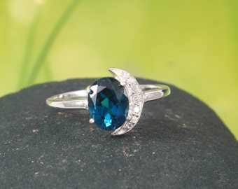 London Blue Topaz Ring, Solitaire Ring, London Blue Topaz Engagement Ring, 925 Sterling Silver, Wedding Ring, Gift for her, Everyday Ring