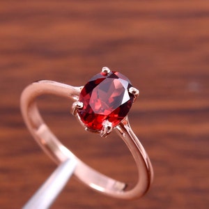 Garnet Ring Natural Garnet Ring, Silver Rose Gold Ring, Garnet Ring, Engagement Ring, Solitaire Ring , January birthstone, Everyday Ring