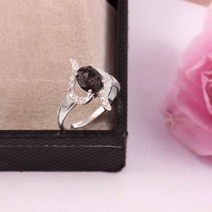 Black Rutilated Ring, Engagement Ring, Black Rutilated Quartz Ring Oval Cut Ring, wedding Ring Anniversary Gift, Promise Ring, Gift For Her