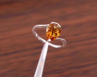 Natural Pear Cut Citrine Ring, 925 Sterling Silver, November Birthstone, Statement Ring