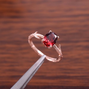 Garnet Ring Natural Garnet Ring, Silver Rose Gold Ring, Garnet Ring, Engagement Ring, Solitaire Ring , January birthstone, Everyday Ring