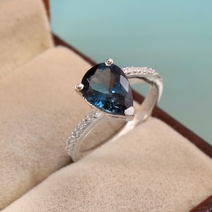 London Blue Topaz Ring, Solitaire Ring, London Blue Topaz Engagement Ring, 925 Sterling Silver, Wedding Ring, Everyday Ring, Pear Cut Ring