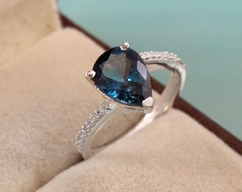 London Blue Topaz Ring, 925 Sterling Silver Ring, Blue Gemstone Ring, December Birthstone Jewelry, Blue Topaz Engagement Ring, Gift for Her