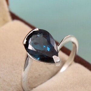 London Blue Topaz Ring, Solitaire Ring, London Blue Topaz Engagement Ring, 925 Sterling Silver, Wedding Ring, Everyday Ring, Pear Cut Ring