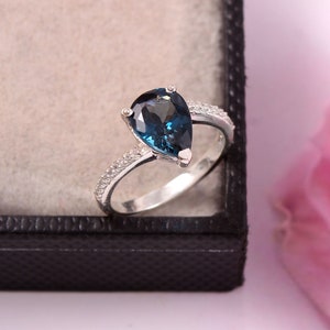 London Blue Topaz Ring, Solitaire Ring, London Blue Topaz Engagement Ring, 925 Sterling Silver, Wedding Ring, Everyday Ring, Pear Cut Ring