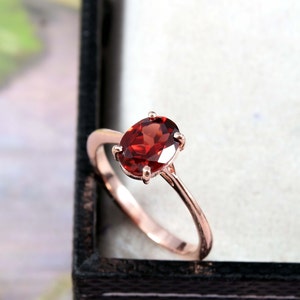 Garnet Ring Natural Garnet Ring, Silver Rose Gold Ring, Garnet Ring, Engagement Ring, Solitaire Ring , January birthstone, Everyday Ring