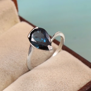 London Blue Topaz Ring, Solitaire Ring, London Blue Topaz Engagement Ring, 925 Sterling Silver, Wedding Ring, Everyday Ring, Pear Cut Ring