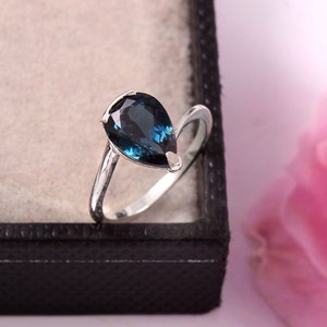 London Blue Topaz Ring, Solitaire Ring, London Blue Topaz Engagement Ring, 925 Sterling Silver, Wedding Ring, Everyday Ring, Pear Cut Ring