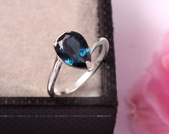 London Blue Topaz Ring, 925 Sterling Silver Ring, Blue Gemstone Ring, December Birthstone Jewelry, Blue Topaz Engagement Ring, Gift for Her