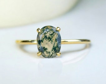Anillo de ágata musgosa, anillo de plata de ley, anillo de aniversario de ágata musgosa, anillo de piedra preciosa verde natural, anillo de promesa hecho a mano, regalo único para ella.