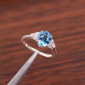 Blue Topaz Ring, Swiss Blue Topaz Ring, Blue Topaz Oval Cut Ring Engagement Ring, 925 Sterling Silver Ring, December Birthstone Promise Ring