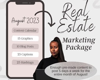 Real Estate Agent’s Marketing Package - Content Calendar with Captions, Graphics, Blog Posts, & Hashtags!