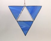 Triangle MidCentury Modern Stained Glass Sun Catcher Window Hanging.