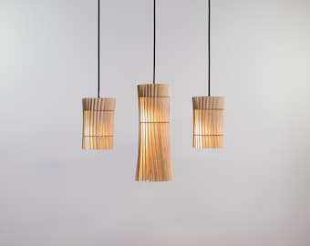 Modern Wood Pendant Light - Pendant Light , Modern lighting , Ceiling light , Chandelier Lighting , Hanging Light , Wood Lampshade , Boho