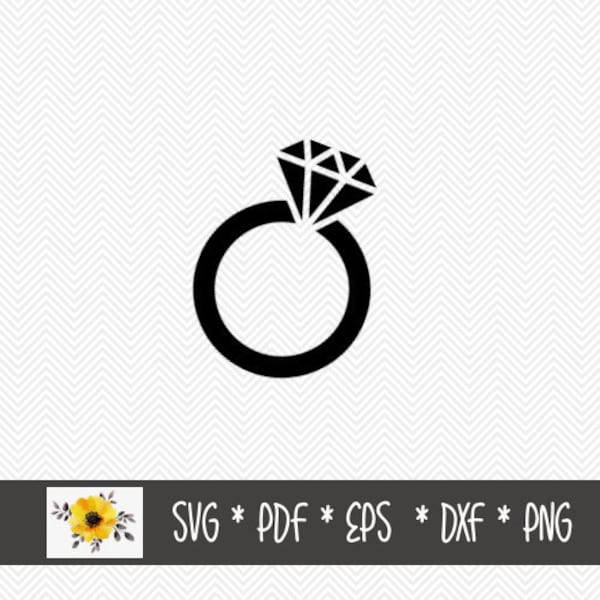 Engagement ring SVG | Silhouette Cut File | Cricut Cut File | .svg | .dxf | .png | .eps | .pdf | diamond ring |