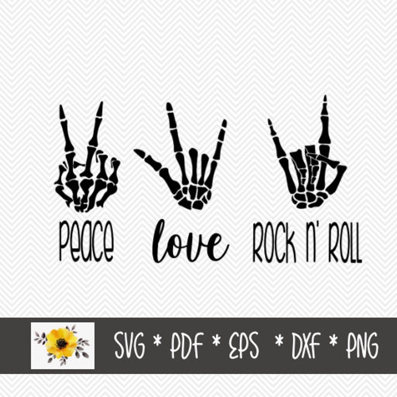 Download Peace love rock n' roll skeleton fingers SVG Halloween | Etsy