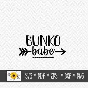 May include: Black and white graphic design with the text "BUNKObabe" and an arrow pointing to the right. The text is in a handwritten style font.
